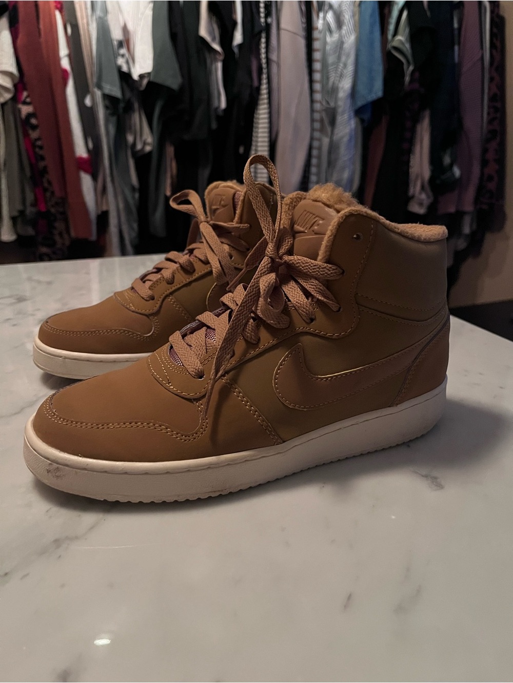 Nike Tan/Brown High Top Sneakers with White Sole